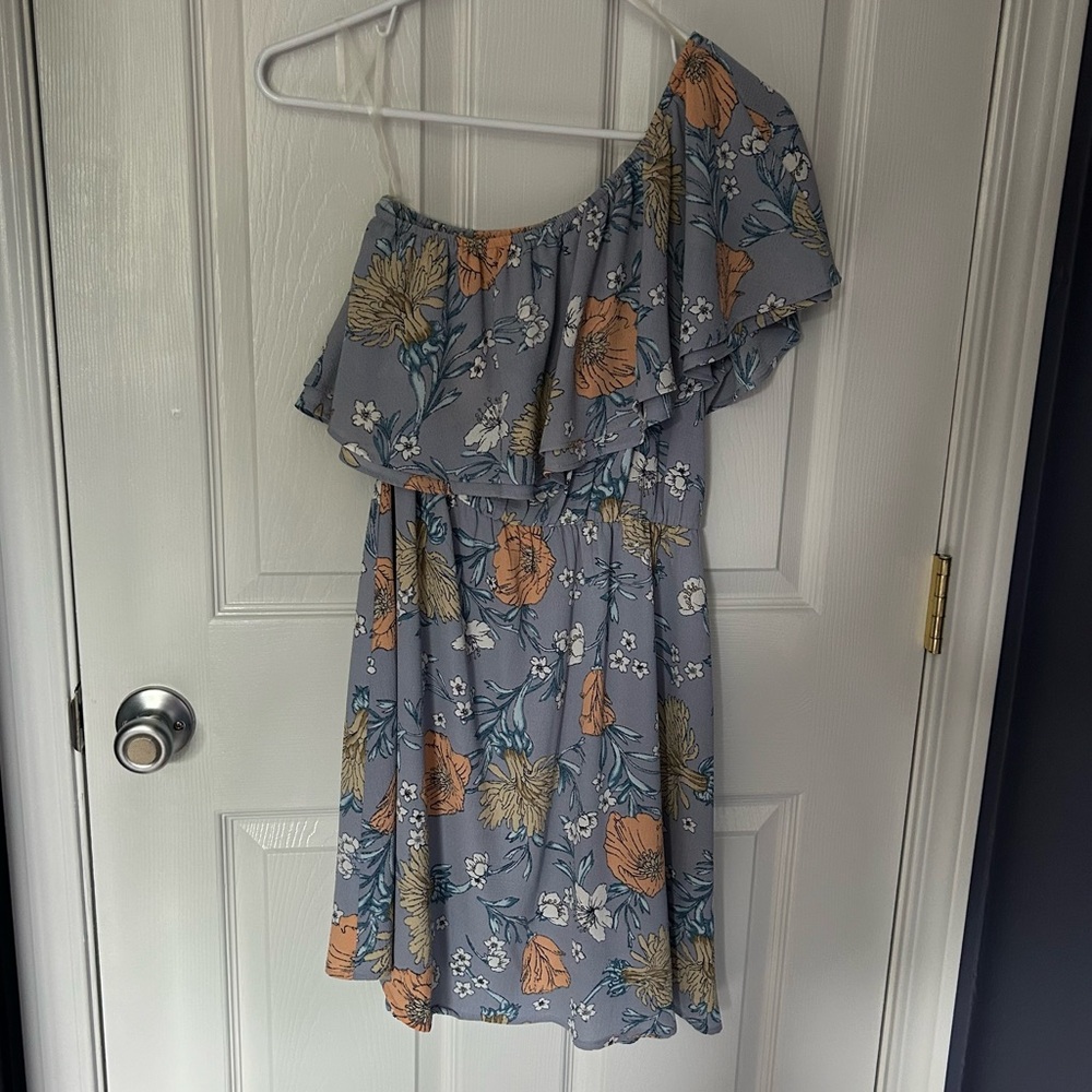 One shoulder floral print dress